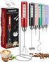 Milk Frother with Stand Rechargeable-Handheld Frother Wand with 3 Stainless Whisks 3 Speed Adjustable, Electric Whisk Drink Mixer, Foam Maker Blen...