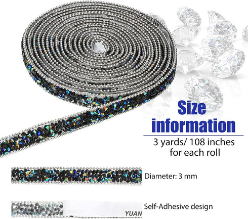 Hicarer 3 Yards Resin Rhinestone Ribbons for Wedding Self Adhesive Diamond Crystal Ribbon Roll Glitter Resin Diamond Belt Bling for Craft DIY Bag ...