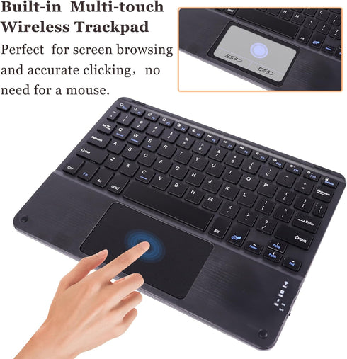 Wireless Bluetooth Keyboard, Ultra Slim Rechargeable Portable Cordless Keyboard with Touchpad 10 Inch Wireless Keyboard for iOS Android Windows iP...
