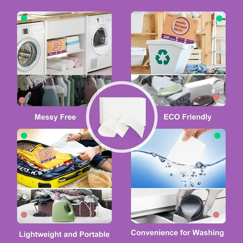 Laundry Detergent Sheets, 200 Loads Lavender Laundry Soap Strips - No Plastic Jug Travel Portable Liquidless Washing Supplies Eco-Friendly Hypoall...