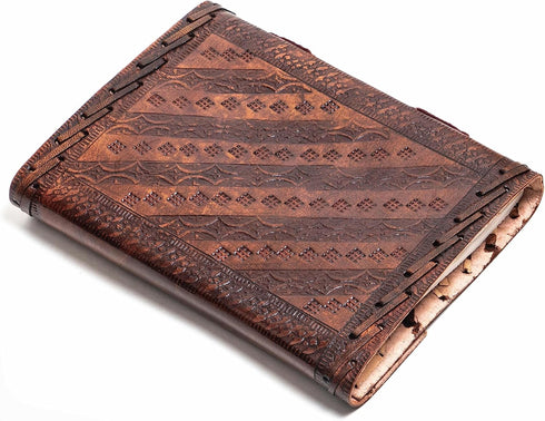 MONTEXOO Leather Bound Journal Sketch book with lock for Men Women Unlined Paper 200 Pages - Genuine Journals for Writing Handmade 6 x 8 inch Brow...