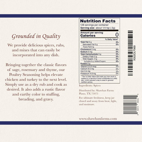 Shawhan Farms Classic Poultry Seasoning - Naturally Gluten-Free - Non-GMO - Perfect Blend for Chicken, Turkey, Stuffing, Dressing - 2.25 Ounce Bot...