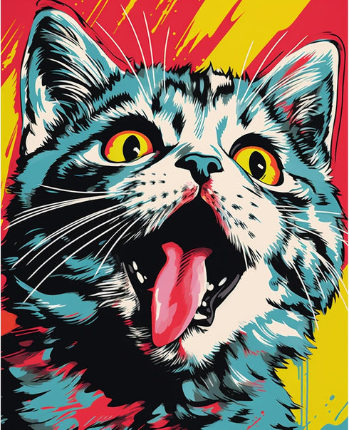 Tucocoo DIY Paint by Numbers,Animal Cat Spit Tongue,Abstract Canvas Oil Painting Kit for Kids & Adults,16X20inch Drawing Paintwork Acrylic Pigment...