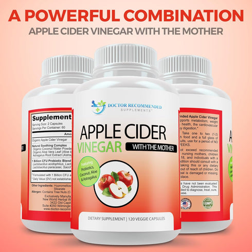 Apple Cider Vinegar Capsules - (120 Veggie Capsules) Organic ACV Supplement with Probiotics - 1500mg per Serving - Supports General Wellness & Dig...