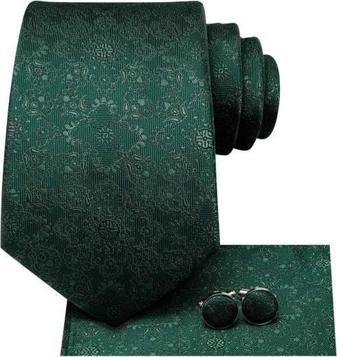 Dubulle Mens Paisley Floral Silk Tie for Men Striped Necktie and Pocket Square Cufflinks Set Wedding Business...