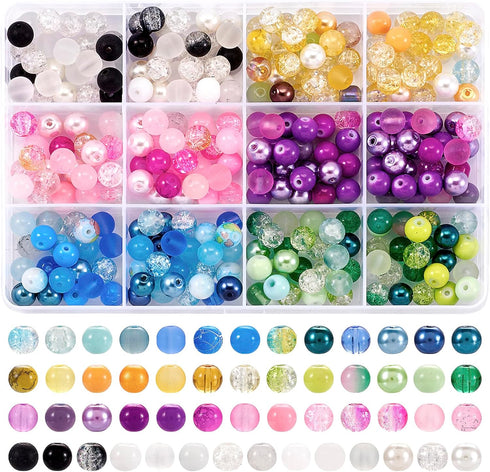 Beadthoven 360pcs 8mm Glass Beads for Bracelets Kit Crystal Crackle Beads Bulk for Jewelry Making Colorful Round Gemstones Friendship Bracelet Bea...