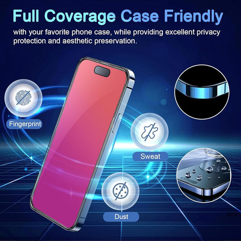 2 PACK Compatible with iPhone 15 Pro Compatible with iPhone 15 Privacy Screen Protector Gradient colorful 25 Degree Anti Spy Tempered Glass Anti B...