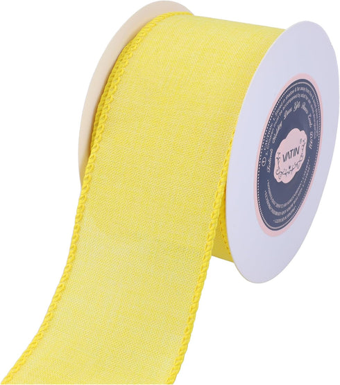 VATIN Linen Wired Ribbon,2-1/2 Inch X 10 Yard,Light Yellow Burlap Wired Ribbon for Big Bow Crafts,Wreaths, Christmas Tree Decoration,Gift Wrapping...