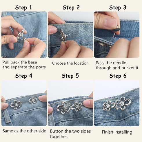 3 Sets Rhinestones Flower Pant Waist Tightener Jean Buttons for Loose Jeans,Cute Flowers Buttons for Jeans Button Pins for Jeans Crystal Floral Je...
