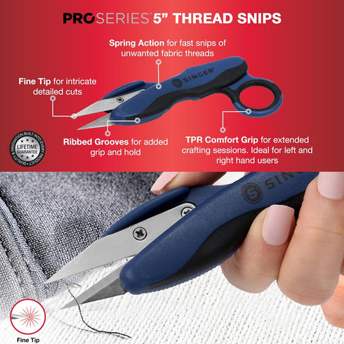 SINGER ProSeries Sewing Scissors Bundle, 8.5" Heavy Duty Fabric Scissors, 4.5" Detail Embroidery Scissors, 5" Thread Snips with Comfort Grip (Dark...
