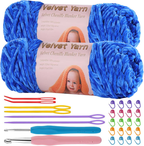 Baby Blanket Yarn, 2 Pack of 200g/7.05oz - Polyester, for Crochet Weaving Craft Yarn, Velvet Yarn with Plastic Big Eye Needle for Knitting/Crochet...