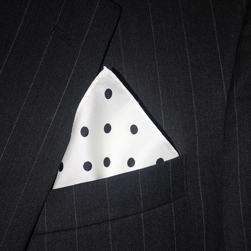 White Polka Dot Silk Pocket Square 100% Silk - Full-Sized 16"x16"...