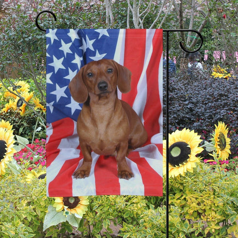 ALAZA Cute Dachshund with American Flag Polyester Garden Flag House Banner 12 x 18 inch, Two Sided Welcome Yard Decoration Flag for Wedding Party ...
