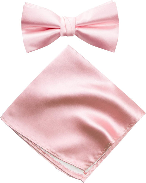 Spring Notion Men's Solid Color Satin Microfiber Bow Tie and Hankerchief Set...