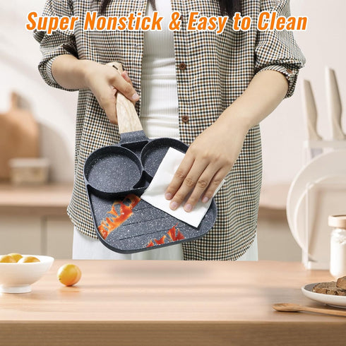 3 in 1 Breakfast Egg Pan,7.5 in Nonstick Grill Frying Pan with Divider,3 Section Omelette Pan Skillet All in One Split Sectioned Pan Suitable for ...