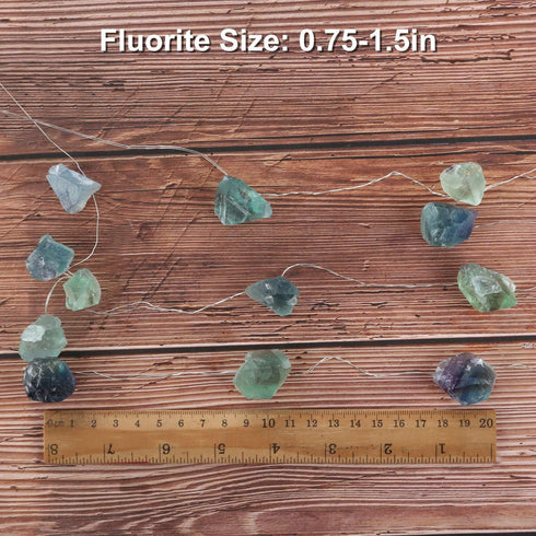 Natural Fluorite String Lights Raw Crystal Decorative Lights Healing Cluster Lit 20 LEDs 6.5ft with Remote Control, Hanging Ornaments Decor Batter...