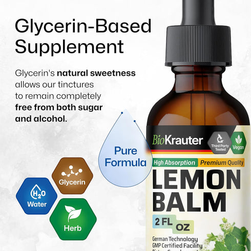 BIO KRAUTER Lemon Balm Leaf Extract - Vegan Melissa Lemon Balm Tincture for Calmness Support - Sugar & Alcohol-Free - 2 Fl. Oz....