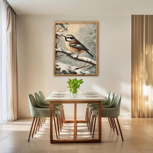 Posterizer 1 pcs-little bird in snowy winter scene-oil painting style -6-Art for Animal Lovers-Landscape & Nature Art-Decor for Home & Office- unf...