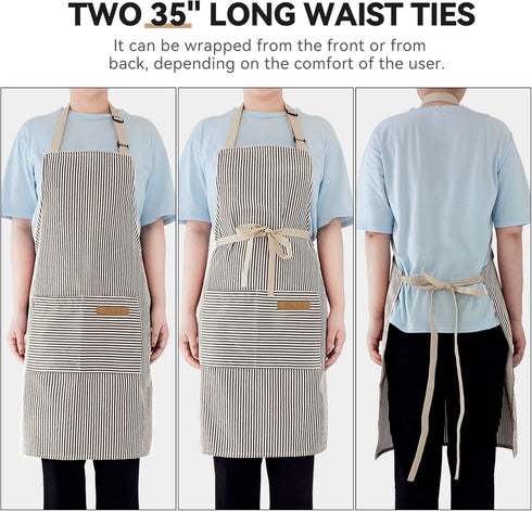 NLUS 2 Pack Cooking Aprons for Women with Pockets, Adjustable Kitchen Bib Aprons Chef Aprons for Women Men(Brown Pinstripes)...