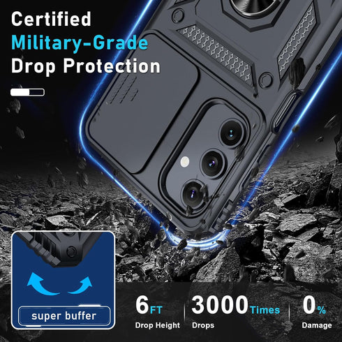 Janmitta for Samsung Galaxy A15 5G Case Built in Slide Camera Lens Cover+Screen Protector+Finger Ring Holder Kickstand,Heavy Duty Shockproof Full ...