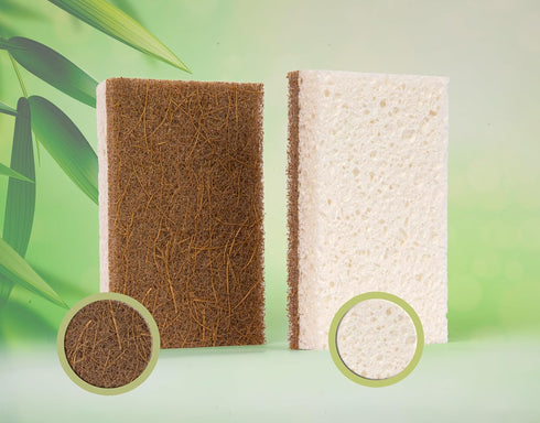 Natural Kitchen Sponge- Coconut Base Dish Sponge and Rayon derived from Bamboo Dishcloth Bundle- 12 Coconut Scrubbers & 4 Pieces Rayon derived fro...