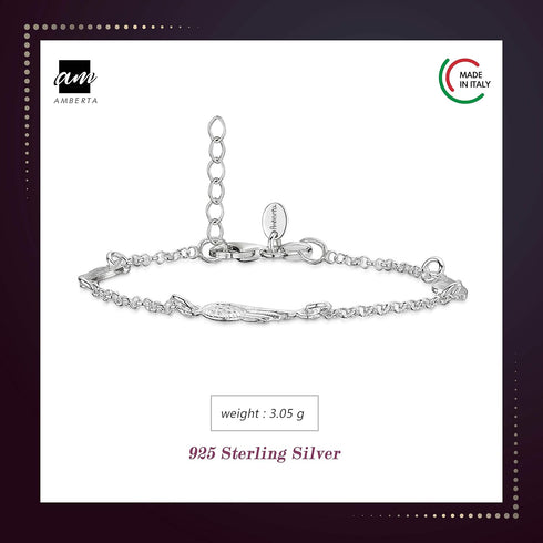 Amberta Women's 925 Sterling Silver Rolo Blecher Chain Bracelet with Charms (Adjustable Length 7 to 8 in)...