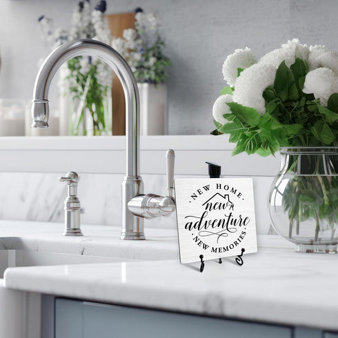 Housewarming Desk Decor, New Home New Adventure New Memories Sign With Iron Stand, House Warming Gifts For Women New House Owner Neighbours Newlyw...