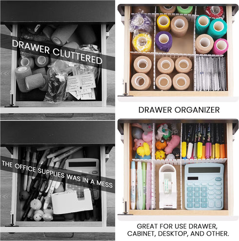 NiHome 8PCS Adjustable Drawer Divider Set, 12.6"x2.75" Flexible Plastic Drawer Organizer Grid for Socks, Underwear, Makeup, Stationary Storage, Ho...