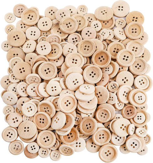 Tosnail 600 Pieces Wooden Buttons Round Blank Wood Buttons for Crafts and Sewing Project - 15mm, 20mm, 25mm, 4 Holes, Natural Color...