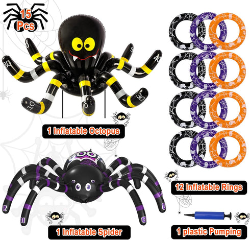 Max Fun Halloween Ring Toss Game Inflatable Spiders Set 2Pack for Kids Carnival School Halloween Party Favor Supplies Holiday Decoration Outdoor I...