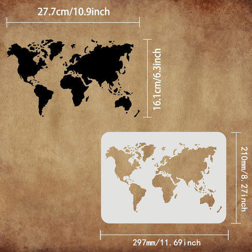 FINGERINSPIRE World Map Stencil Template 11.7x8.3 inch Plastic Map Painting Stencil World Map Outline Pattern Stencils Reusable DIY Home Decor Ste...