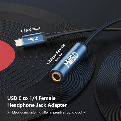 MillSO USB Type C to 1/4 Headphone Adapter TRS 6.35mm Female to USB C Aux Audio Adapter Stereo Jack Adapter for Amplifiers, Mixer, Home Theater, S...