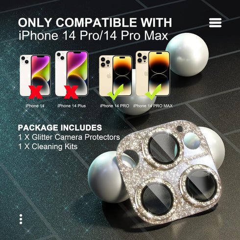 Choiche for iPhone 14 Pro/iPhone 14 Pro Max Camera Lens Protector, Bling Camera Cover with 9H Tempered Glass Lens Screen Protector Metal Ring Deco...