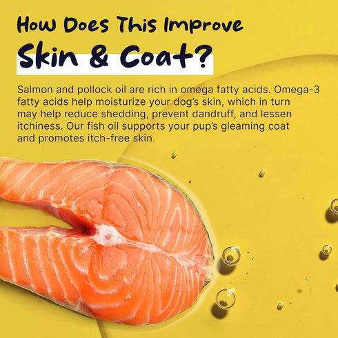 Wild Alaskan Salmon Oil for Dogs with Pollock Oil - 8 oz of Pollock and Salmon Oil, Omega 3 Fish Oil, EPA, and DHA - Dogs Skin and Coat Supplement...