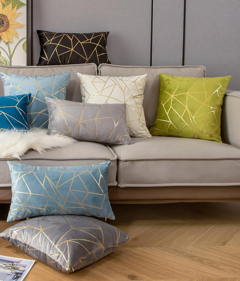 YONGLIU Pack of 2 Velvet Cushion Cases Decorative Gold Foil Geometric Pattern Throw Pillow Covers for Modern Homes Couch Sofa Bedroom Living Room(...