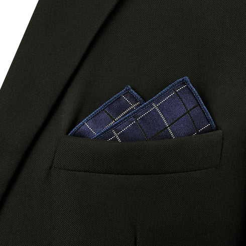 S&W SHLAX&WING Checkered Ties Dark Blue White Black Matching Pocket Square Only...