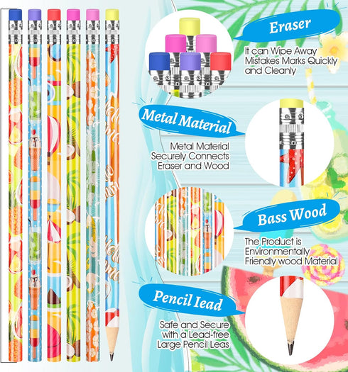 72 Pieces Beach Summer Pencils Hawaii Mexican Assorted for Kids with Eraser, Novelty Fun Wooden Pencils for Students Reward Prize Classroom Party ...
