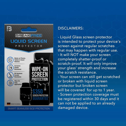 BREAK FREE Liquid Glass Screen Protector With $350 Coverage | Wipe On Shatter and Scratch Resistant Nano Protection for All Phones Tablets and Sma...