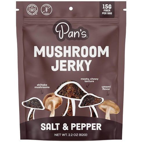 Pan's Mushroom Jerky, Organic, Vegan Snacks, Dried Mushrooms Shitake, Plant based Jerky, Meatless Jerky, Gluten Free, High in Fiber, with Salt & P...