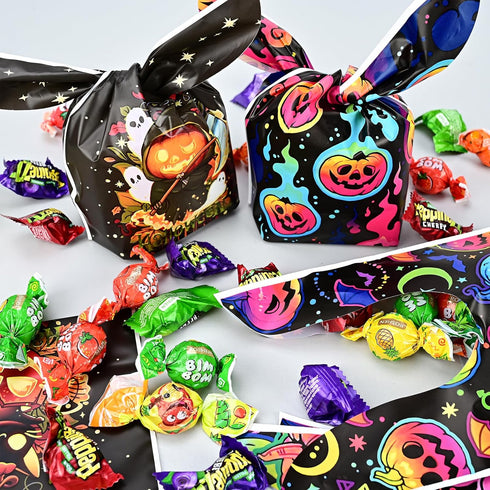 100PCS Halloween Treat Bags Candy Bags, Kids Trick or Treat Bags Goodie Bags, Cute Rabbit Ear Small Halloween Cookies Plastic Gift Bags for Hallow...
