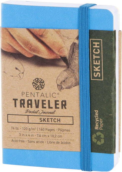 Pentalic 3 x 4" Pocket Sketchbook Traveler Journal, 160 Pages, Bright Blue...