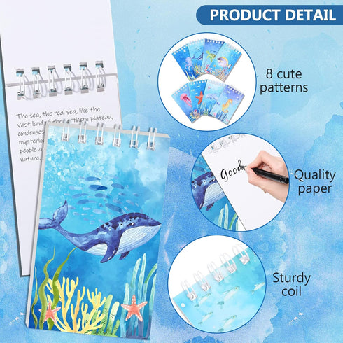 24 Pack Mini Ocean Animals Notebooks Under The Sea Party Favor Set Sea Animal Spiral Pocket Notepads Underwater World Memo Books for Classroom Rew...