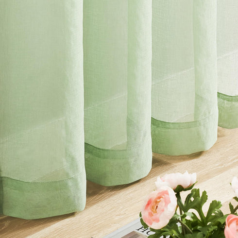 MYSTIC-HOME Sage Green Sheer Curtains 84 Inches Long, Rod Pocket Sheer Drapes for Living Room, Bedroom, 2 Panels, 52"x84", Semi Crinkle Voile Wind...