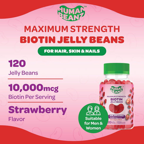 Biotin Jelly Bean Gummy Vitamins, Max Strength Biotin for Hair, Skin and Nails, 10000mcg per Serving, Hair Growth Vitamins for Men and Women, 120 ...