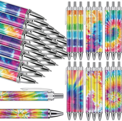24 Pcs Tie Dye Ballpoint Pens Black Ink Pens 1.0 mm Fine Point Smooth Writing Retractable Reusable Pens for Office School Party Note Taking Journa...