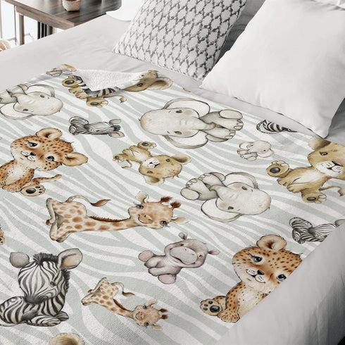 Safari Jungle African Animal Baby Blanket Boy Girl Gift Gender Neutral, Elephant Giraffe Lion Flannel Fleece Nursery Bed Blankets, Soft Lightweigh...
