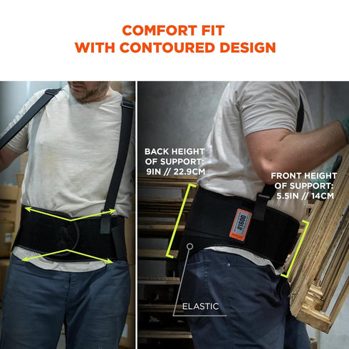 Ergodyne ProFlex 1600 Back Support Brace, 9" Extended Support, High Cut Front For Mobility, XL,Black...