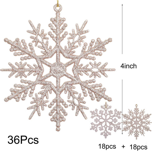 DearHouse 36Pcs Christmas Glitter Snowflake Ornaments Clearance, 4 Inch Plastic Snowflake Christmas Tree Ornaments for Winter Wonderland Christmas...