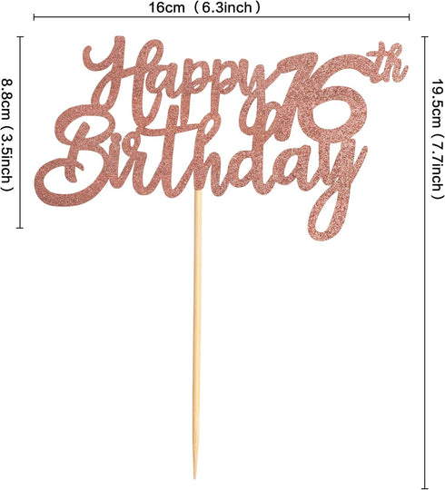 Unimall Rose Gold Glitter 16th Happy Birthday Cake Topper Boys Girls Food Picks for Celebrating Sixteen Years Old Birthday Anniversary Party Decor...