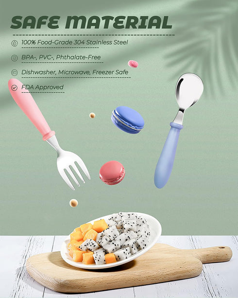 DF DUALFERV 10 pcs Toddler Utensils, Stainless Steel Toddler Silverware Set with Round Handle, Baby Forks for Self Feeding, 5 Toddler Forks and 5 ...